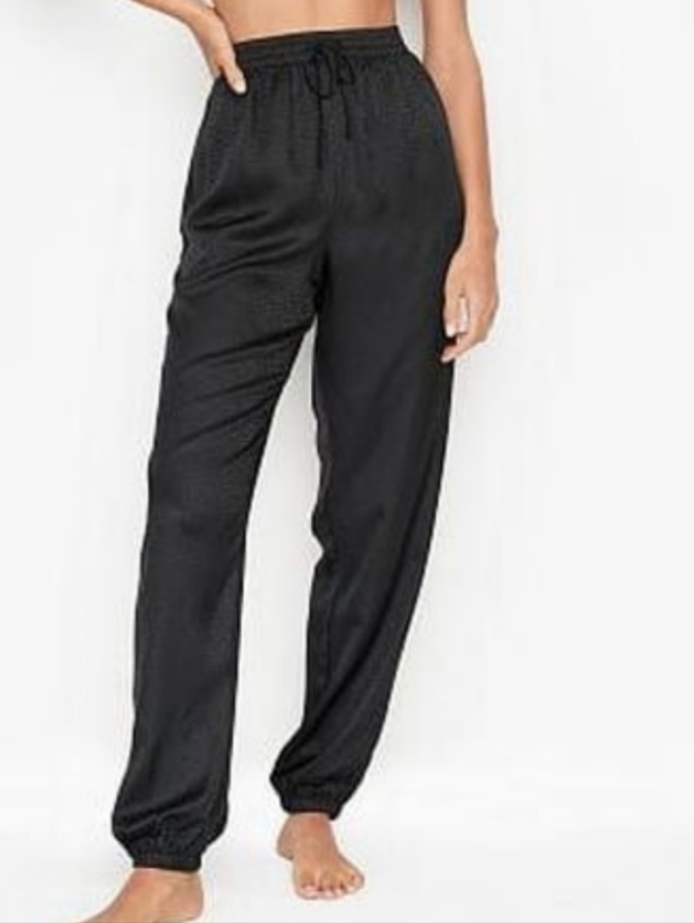 Victoria's Secret Black Animal Print Silky Drawstring Joggers
